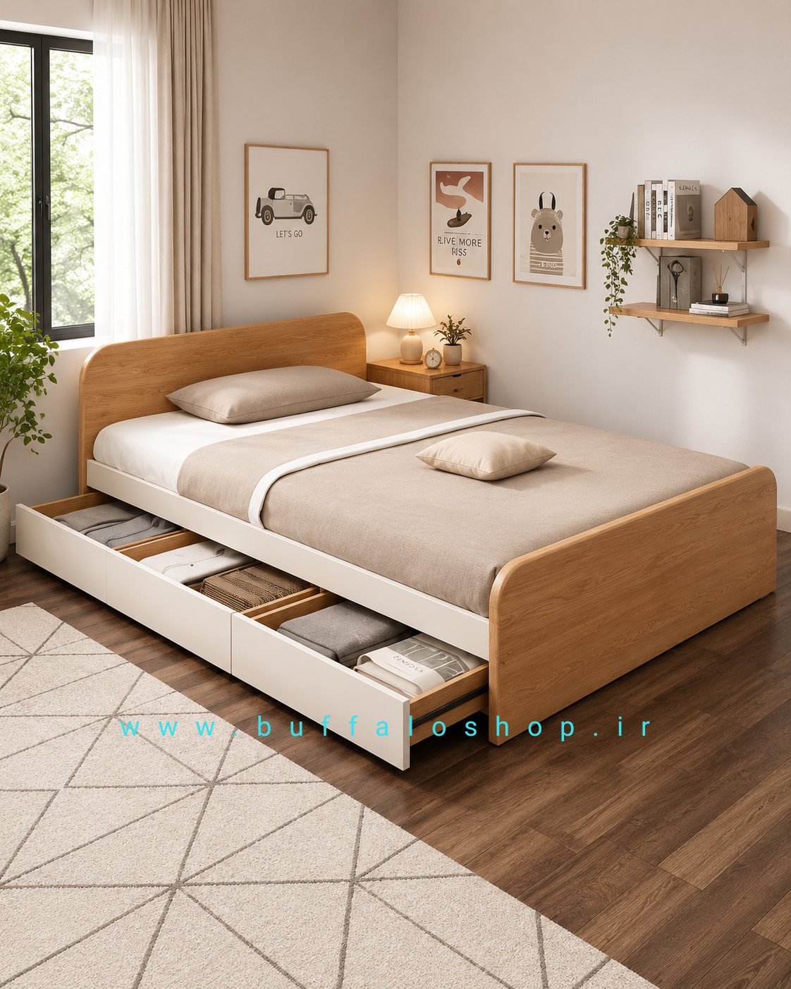 تخت خواب یک نفره مدل توپولوف ۸ سایز ۱۲۰×۲۰۰ سانتی متر می